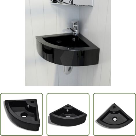 vidaXL Lavabo cerámico -  Lavabo con rebosadero 45x32x12,5 cm negro