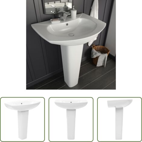 vidaXL Lavabo ceramico -  Lavandino a Colonna in Ceramica Bianca 650x520x200 mm