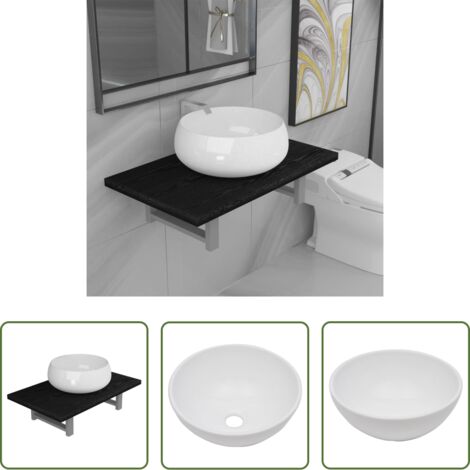 vidaXL Lavabo ceramico -  Set Mobili da Bagno 2 pz Ceramica Nero