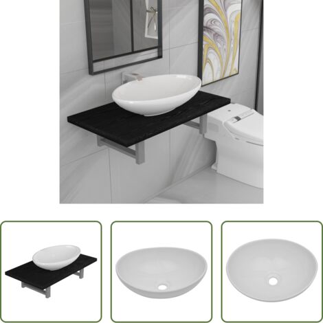 vidaXL Lavabo ceramico -  Set Mobili da Bagno 2 pz Ceramica Nero