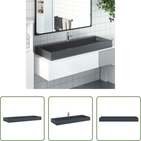 vidaXL Lavabo colgado -  Lavabo de fundición de mineral/mármol antracita 120x46x11 cm