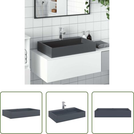 vidaXL Lavabo colgado -  Lavabo de fundición de mineral/mármol antracita 60x38x11 cm