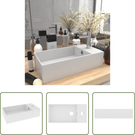vidaXL Lavabo con foro di troppopieno -  Lavandino con Troppopieno in Ceramica Bianco Opaco