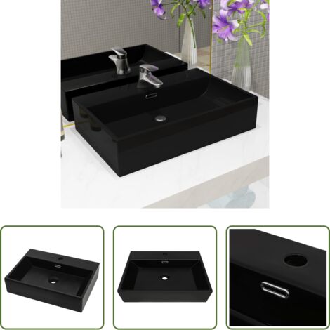 vidaXL Lavabo con orificio -  Lavabo con orificio para grifo cerámica 76x42,5x14,5 cm negro