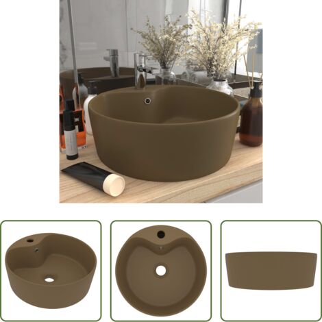 vidaXL Lavabo con rebosadero -  Lavabo lujoso con rebosadero cerámica crema mate 36x13 cm
