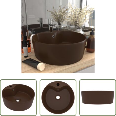 vidaXL Lavabo con troppo pieno -  Lavandino con Troppopieno Marrone Scuro Opaco 36x13 cm Ceramica