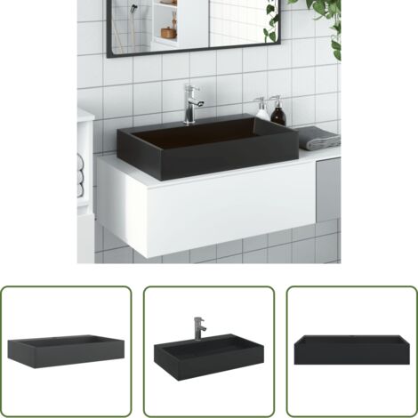 vidaXL Lavabo da appoggio -  Lavandino 60x38x11 cm Blocco in Marmo/Minerale Nero Opaco