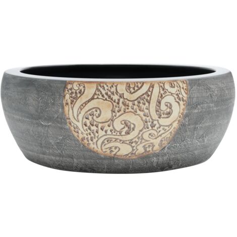 vidaXL Lavabo da Appoggio Nero e Marrone Rotondo Φ41x14 cm Ceramica