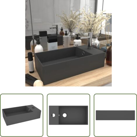 vidaXL Lavabo da bagno -  Lavandino con Troppopieno in Ceramica Grigio Scuro