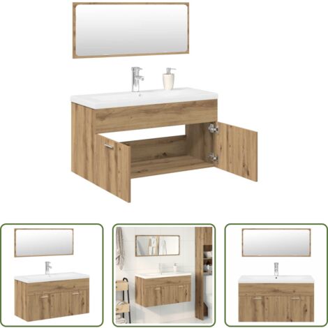 vidaXL Lavabo da incasso -  Set Mobili da Bagno 3 pz Rovere Artigianale Legno Multistrato