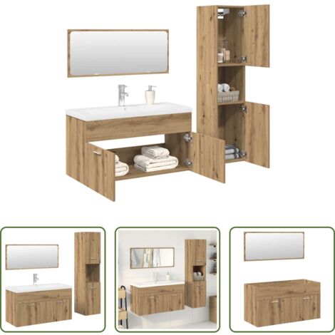 vidaXL Lavabo da incasso -  Set Mobili da Bagno 4 pz Rovere Artigianale Legno Multistrato