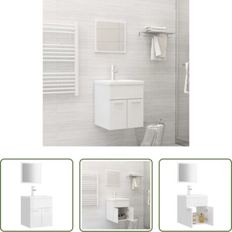 vidaXL Lavabo da incasso -  Set Mobili da Bagno Bianco Lucido in Legno Multistrato