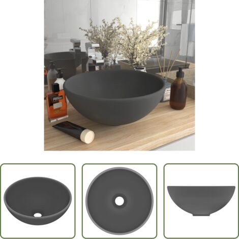 vidaXL Lavabo de baño -  Lavabo de lujo redondo cerámica gris oscuro mate 32,5x14 cm