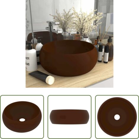 vidaXL Lavabo de baño -  Lavabo de lujo redondo cerámica marrón oscuro mate 40x15 cm