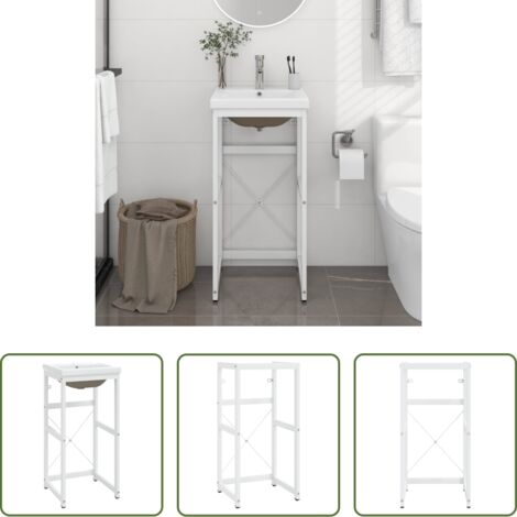 vidaXL Lavabo de cerámica -  Estructura de baño con lavabo incorporado hierro blanco