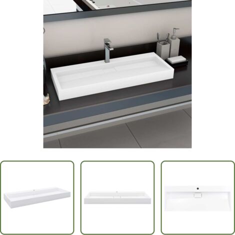 vidaXL Lavabo de mármol -  Lavabo 120x46x11 cm resina mineral/mármol blanco