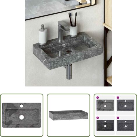 vidaXL Lavabo de mármol -  Lavabo de pared mármol gris 38x24x6,5 cm