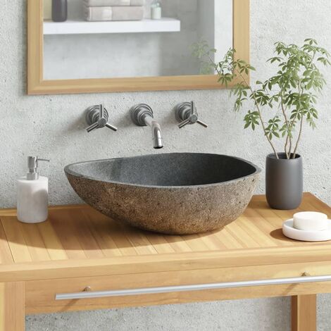 RICEEL vidaXL Lavabo de piedra de río ovalado 37-46 cm