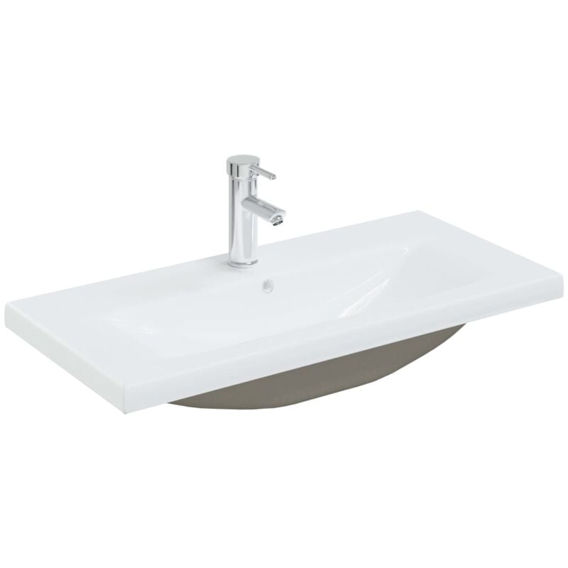 

vidaXL Lavabo empotrado con grifo cerámica blanco 81x39x18 cm - Blanco