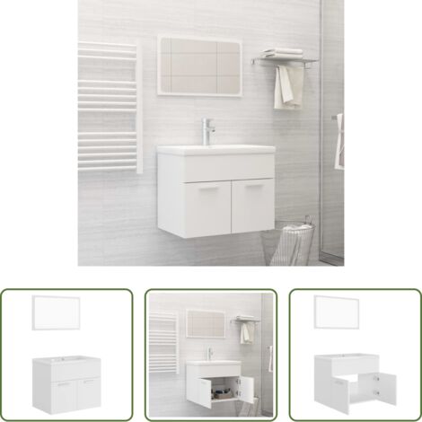 vidaXL Lavabo empotrado -  Juego de muebles de baño madera de ingeniería blanco