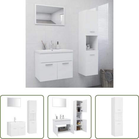 vidaXL Lavabo empotrado -  Juego de muebles de baño madera de ingeniería blanco