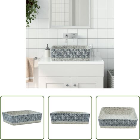 vidaXL Lavabo grigio -  Lavabo Appoggio Grigio e Blu Rettangolare 46x35,5x13cm Ceramica