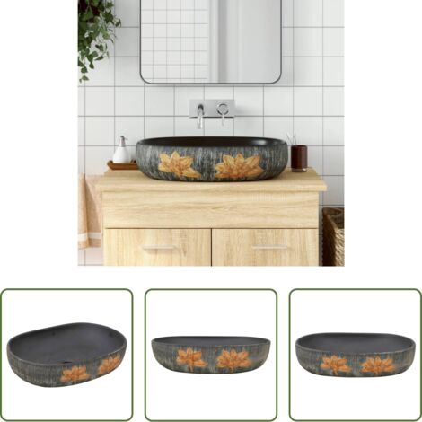 vidaXL Lavabo grigio -  Lavabo da Appoggio Grigio e Nero Ovale 59x40x14 cm Ceramica
