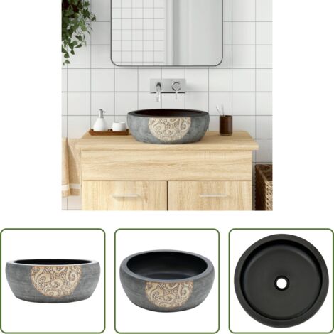 vidaXL Lavabo in ceramica -  Lavabo da Appoggio Nero e Marrone Rotondo Φ41x14 cm Ceramica