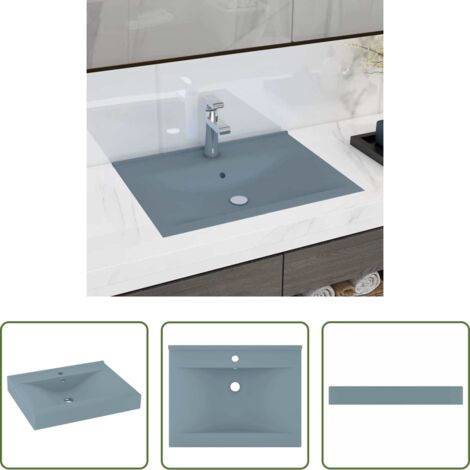 vidaXL Lavabo in ceramica -  Lavandino con Foro Rubinetto Azzurro Opaco 60x46 cm in Ceramica