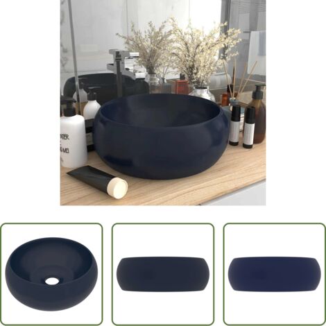 vidaXL Lavabo in ceramica -  Lavandino Lusso Rotondo Blu Scuro Opaco 40x15 cm in Ceramica