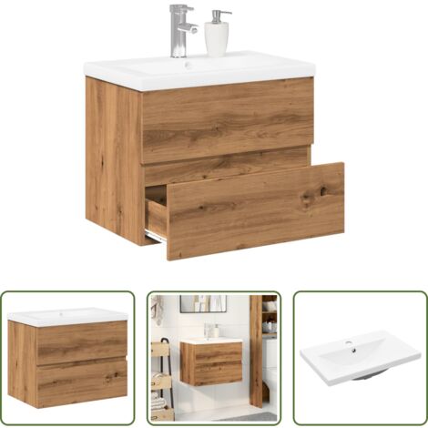vidaXL Lavabo in ceramica -  Mobile con Lavabo Integrato Rovere Artigianale