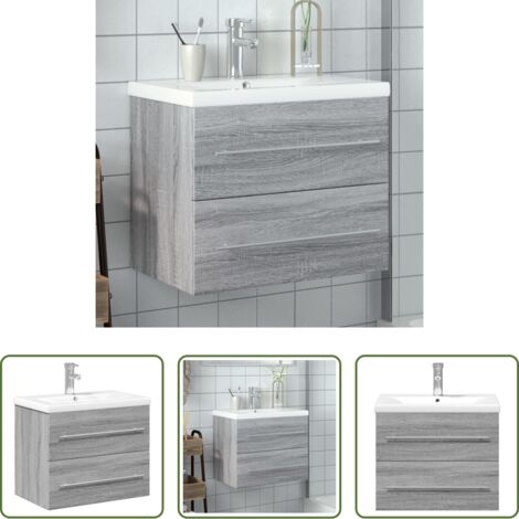 vidaXL Lavabo in ceramica -  Mobile da Bagno con Lavabo Integrato Grigio Sonoma