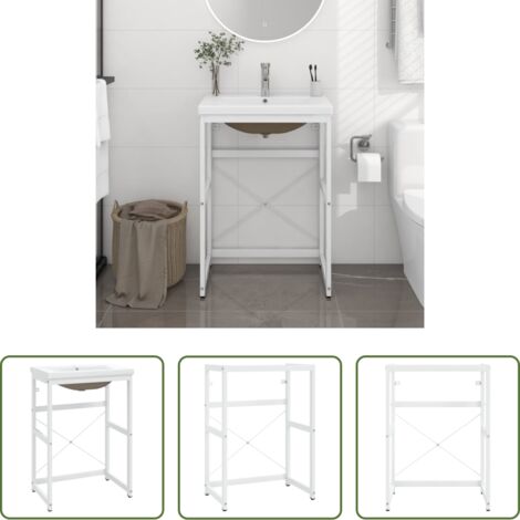 vidaXL Lavabo in ceramica -  Telaio per Lavabo da Bagno con Lavabo Integrato Bianco in Ferro