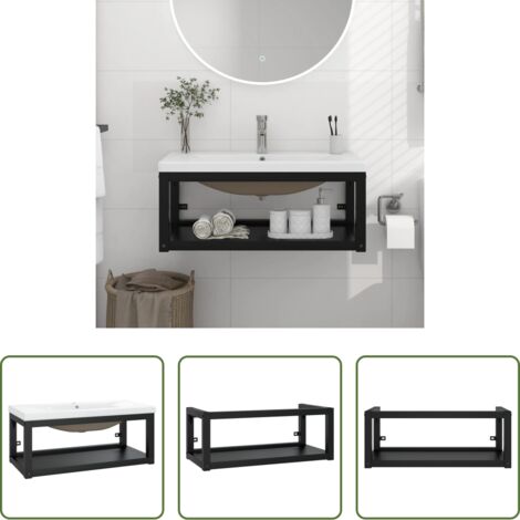 vidaXL Lavabo integrato -  Telaio per Lavabo da Bagno con Lavabo Integrato Nero in Ferro