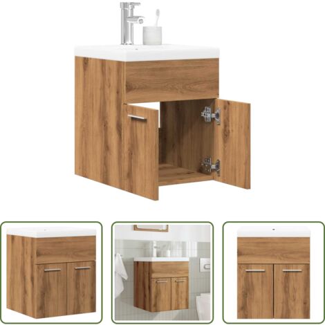 vidaXL Lavabo -  Juego de muebles baño 2 piezas madera ingeniería roble artisan