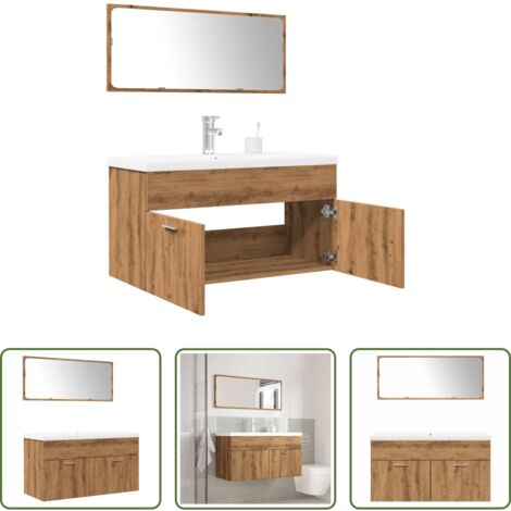 vidaXL Lavabo -  Juego de muebles baño 3 piezas madera ingeniería roble artisan