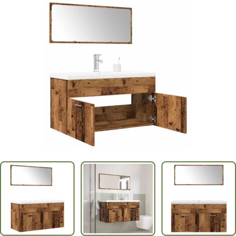 vidaXL Lavabo -  Juego de muebles de baño 3 piezas madera ingeniería envejecida