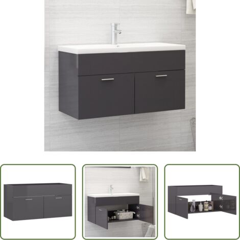 vidaXL Lavabo mobile -  Mobile Lavabo Grigio Lucido 90x38,5x46 cm in Legno Multistrato