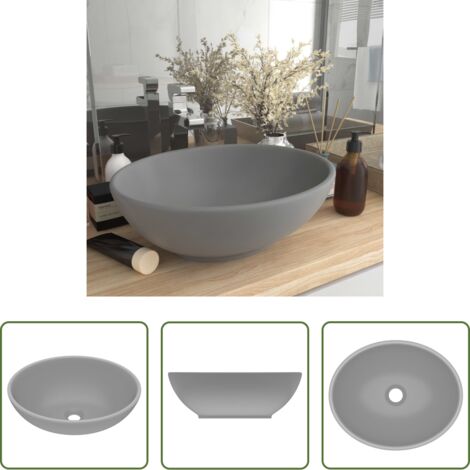 vidaXL Lavabo moderno -  Lavandino Lusso Ovale Grigio Chiaro Opaco 40x33 cm in Ceramica