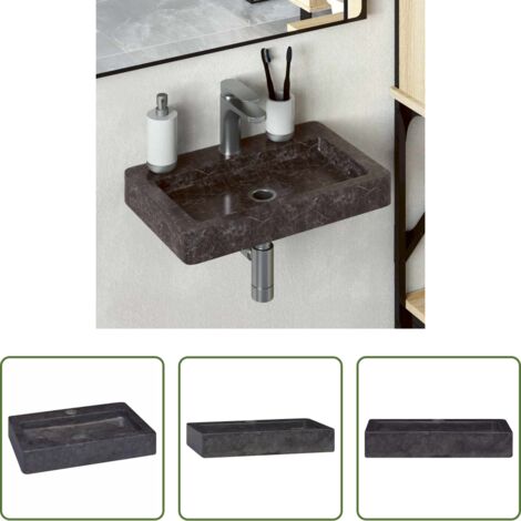 vidaXL Lavabo moderno -  Lavello a Parete Nero 38x24x6,5 cm in Marmo