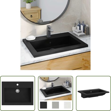 vidaXL Lavabo nero -  Lavandino in Granito 600x450x120 mm Nero
