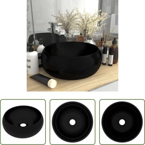 vidaXL Lavabo nero opaco -  Lavandino Lusso Rotondo Nero Opaco 40x15 cm in Ceramica