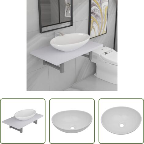 vidaXL Lavabo ovalado -  Conjunto de muebles de baño 2 piezas cerámica blanco