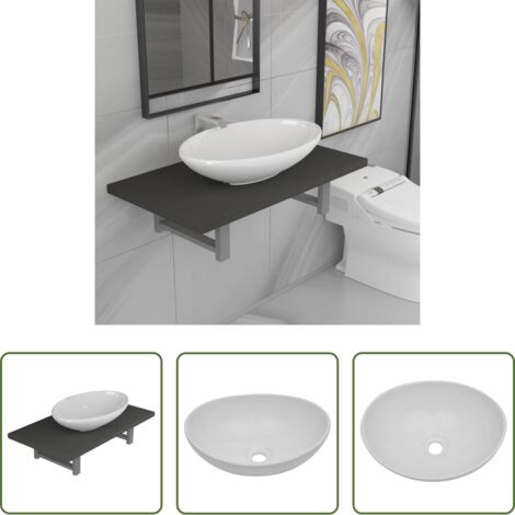 vidaXL Lavabo ovalado -  Conjunto de muebles de baño 2 piezas cerámica gris