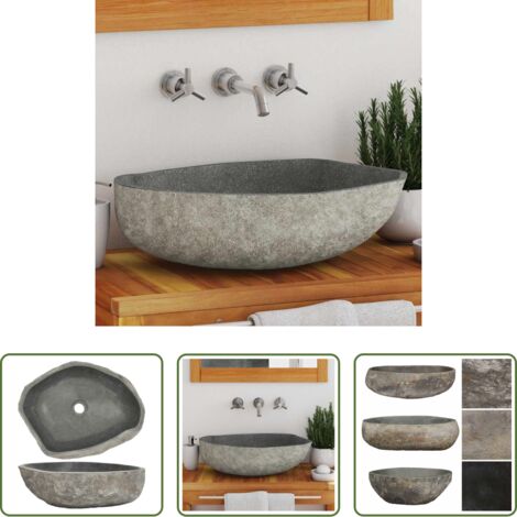 vidaXL Lavabo ovale -  Lavandino in Pietra di Fiume Ovale (45-53)x(34-41) cm