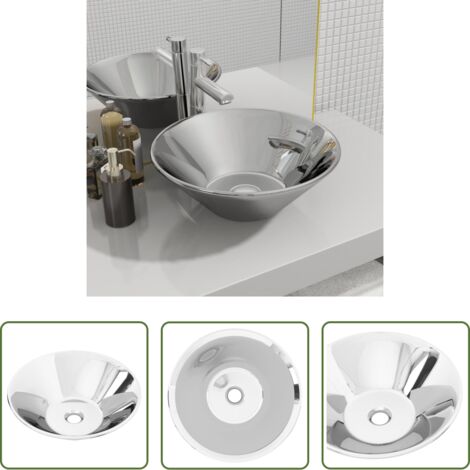 vidaXL Lavabo plateado -  Lavabo 42x14 cm cerámica plateado