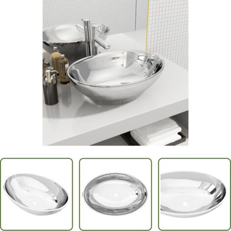 vidaXL Lavabo plateado -  Lavabo de cerámica plateado 40x33x13,5 cm