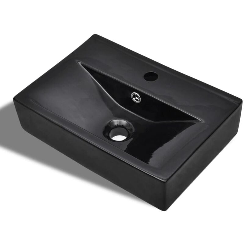 

vidaXL Lavabo de Cerámica con Agujero para Grifo Desagüe Rectangular Negro - Negro