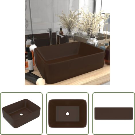 vidaXL Lavabo rectangular -  Lavabo de lujo cerámica marrón oscuro mate 41x30x12 cm