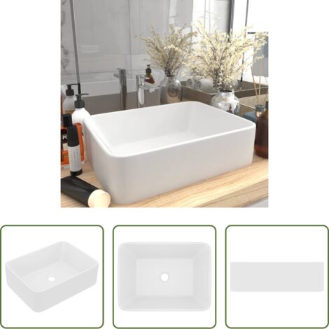 vidaXL Lavabo rectangular -  Lavabo de lujo de cerámica blanco mate 41x30x12 cm
